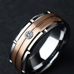 Unisex 2-Tone Stainless Steel Band Ring - Size 10.5