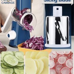 Kitchen Shredder Speed Mandolin Slicer Nut Grinder with Handle and Drum Blades for Cheese, Vegetable, Walnut, Chocolate, Potato, Carrot, 3 Blades, Dar