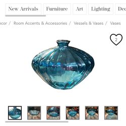 1980s Oversized Vintage Heavy Blue Ribbed Vase