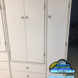 Tall Jumbo Closet Wardrobe White With Side Shelves & 3 Drawers