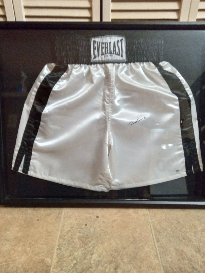 Muhammad Ali Signed Boxing Trunks In Display Case Certificate Of Authenticity