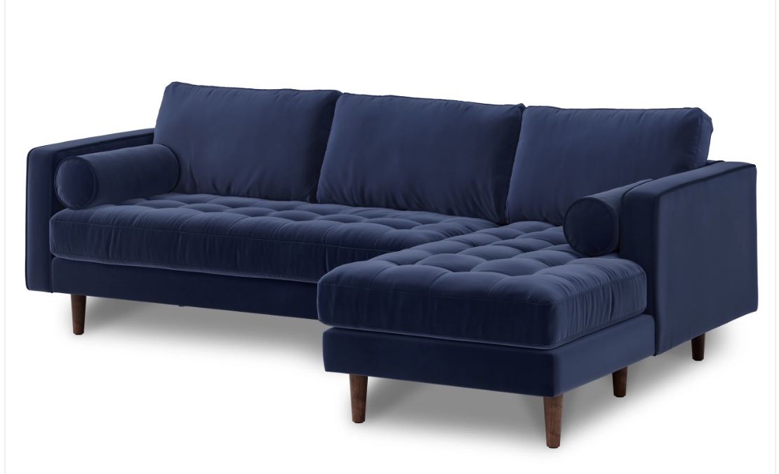 Article Sven Tufted Velvet Right Sectional- Plush Cascadia Blue