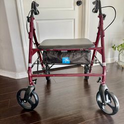 Like-New Large Steel Heavy‑Duty Rollator Walker — 500 lb Capacity (Burgundy)