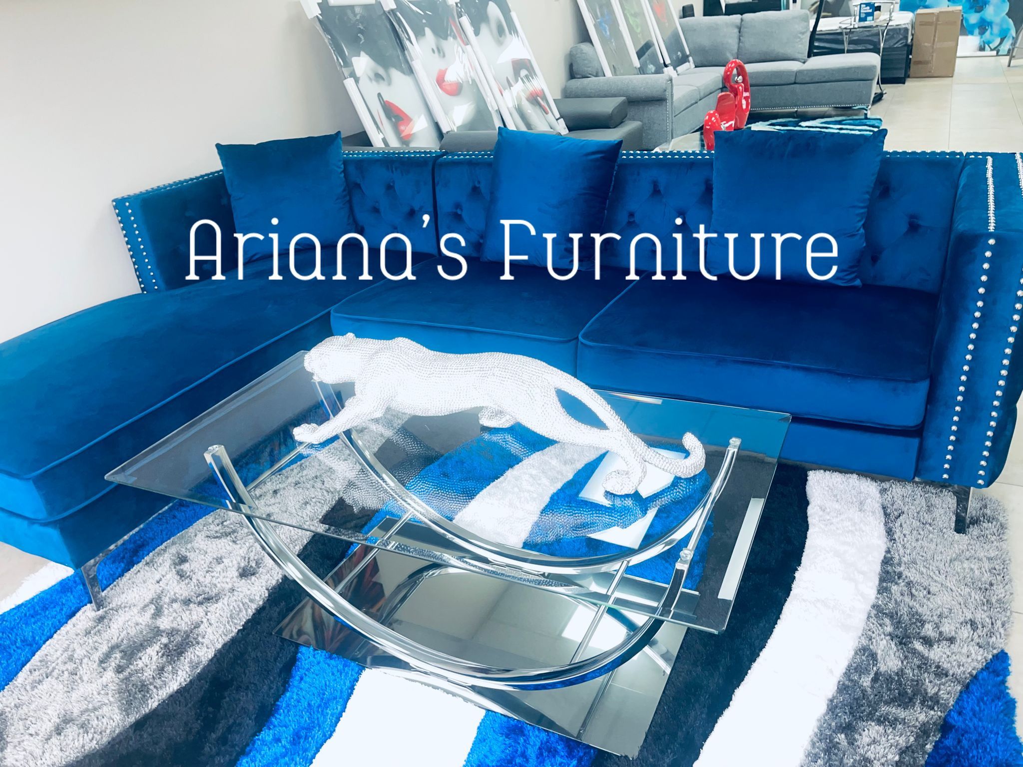 New Blue Velvet Sectional 105x72