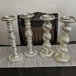 Mercury Glass Pillar Candle Holder - Set of 4