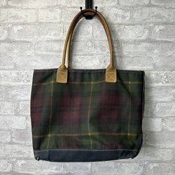 LL Bean  Boat And Tote Multi Plaid Canvas Leather Handle Open Top # 3882