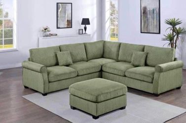 Green Fabric Sectional Sofa with Ottoman
