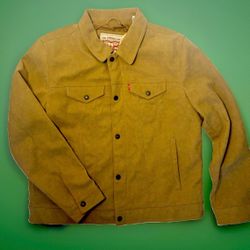 Levi’s Trucker Jacket Mens XL Tan Synthetic Suede Lined Button Front Pockets