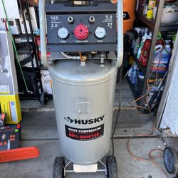 Husky 27 Gal.165 PSI Vertical Electric Oil-Free Quiet Auto/Workshop Air Compressor with Dual Gauges 