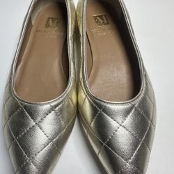 Bruno Magli Metallic Gold Quilted Leather Pointed Toe Ballet Flat Shoes size # 36