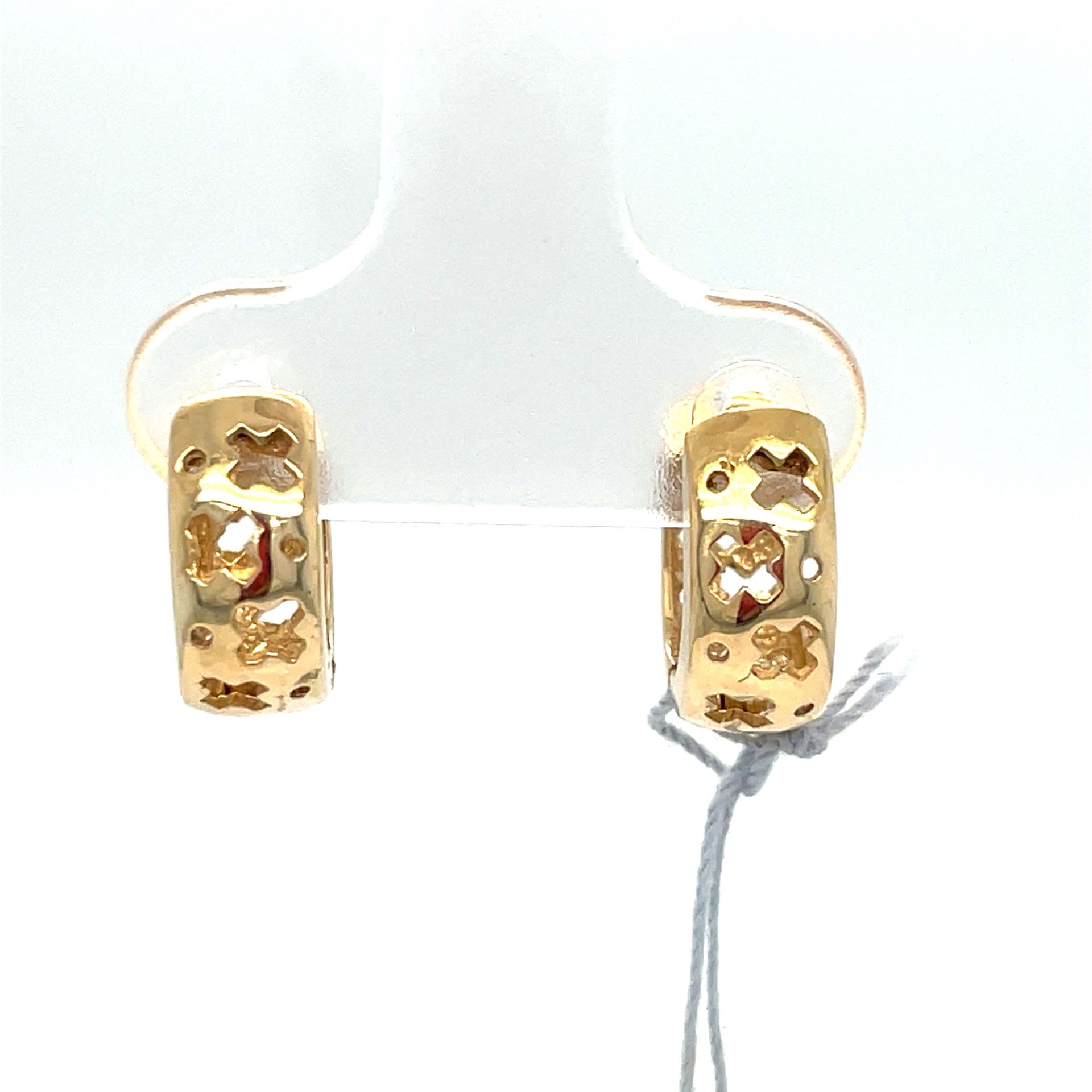 18Kt Yellow Gold Huggie Cut Out Hoop Earrings 3.30g 194599