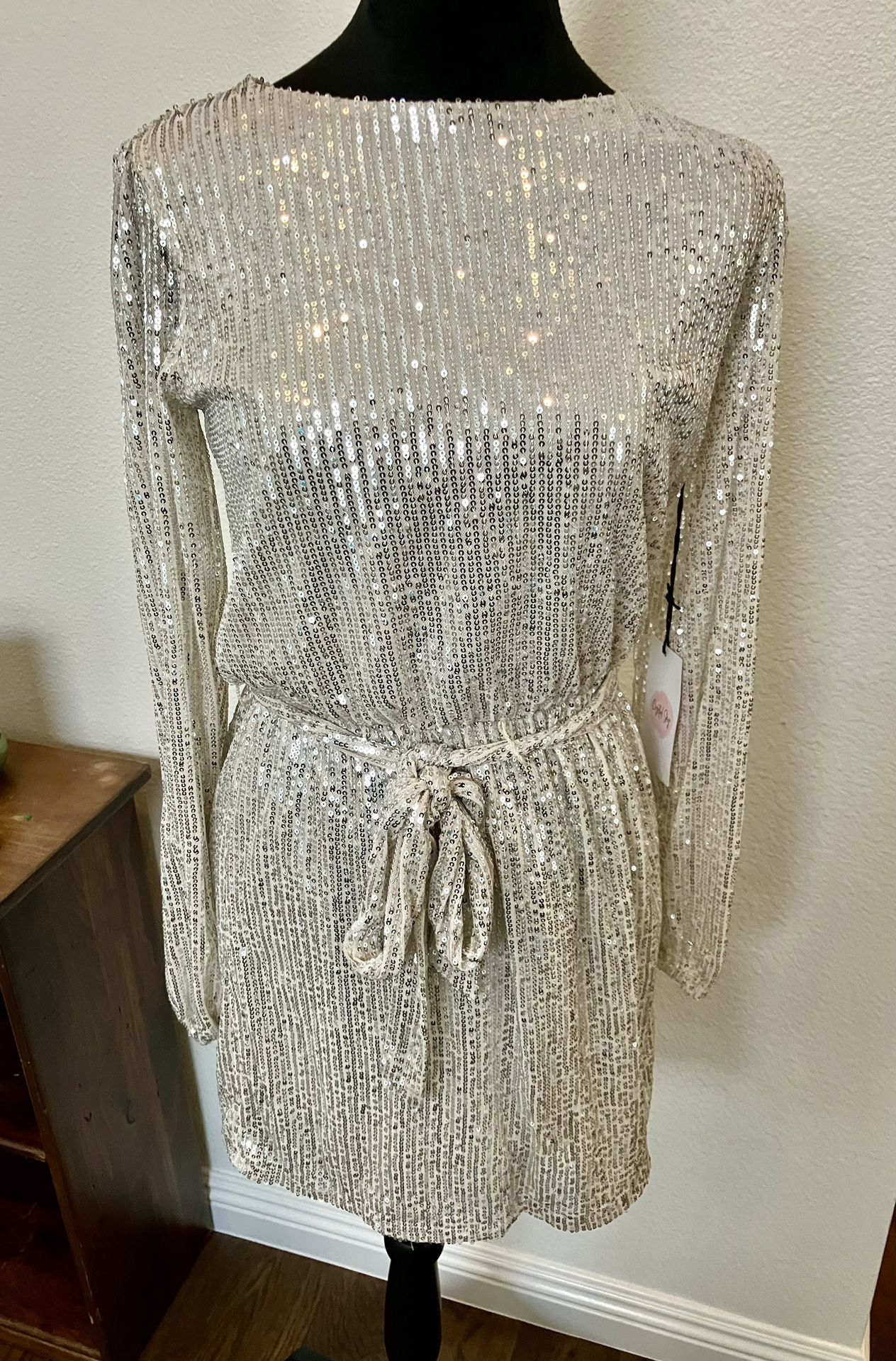 Crystal Sky NWT Gold Sequin Mini Dress Party Small  Prom Bachelorette Cocktail