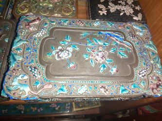 Antique Chinese Large  Cloisonne Export Silver Box 1920s