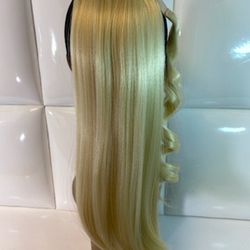Synthetic Hair Extensión Ponytail-16” Long light Blonde Wrap Around Ponytail-$30 New-Coleta-Mońo-extension De Cabello Nueva