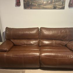 3 Piece Brown Leather Recliner Sectional 
