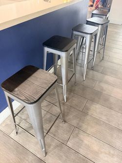 Moving sale… must go!  Set of 8 Metal Bar Stools with Wood Seats