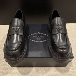 *$1250 NEW* Prada Men's Black Double Chocolate Leather Loafers 11UK / 12 US