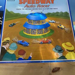 SCHYLLING SPEEDWAY AUTO RACER TIN WIND UP RACE TRACK WITH CARS NEW w coa and instructions never used