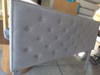 Gray Tufted Upholstered Headboard with Nailhead Trim