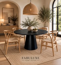 Modern round wood dining table 60” free delivery ✅ mid century modern round dining table in black