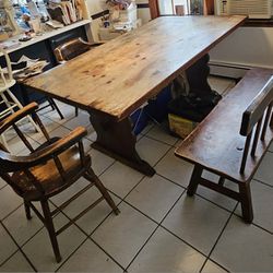 4pc Custom Made Solid Pine Wood Kitchen Table Breakfast Nook Bench Chair Farm Country Cottage Dinner