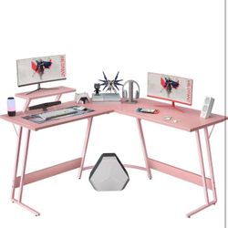 Pink L Shaped Gaming Desk Computer Corner PC Desk