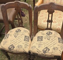 Vintage Script Patterned Wooden Chairs