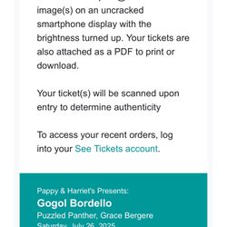 Two Tickets, Gogol Bordello 7/26