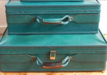 Vintage Hartmann Luggage Set / Turquoise Leather 2 Piece Set $350.00,