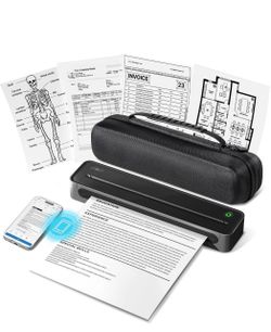 D90E Inkless Portable Thermal Printer with Case – 8.5" x 11", Black Wireless Bluetooth Small Compact