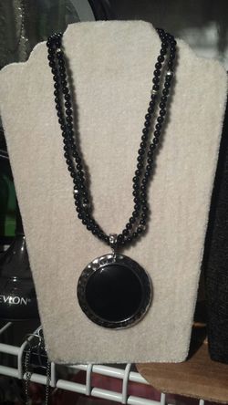Black onyx silver necklace