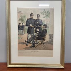 Wood framed Lithograph Titled "Pickelhaube for officers- 1(contact info removed)"