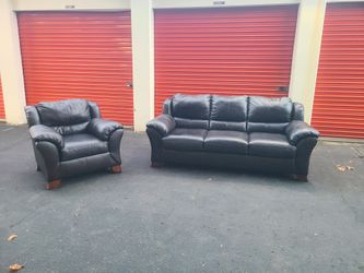 Brown Leather Couch And Chair - Free Delivery