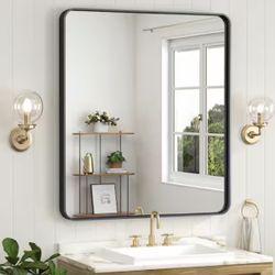 KeonJinn 30 in. W x 36 in. H Modern Rectangular Black Bathroom Mirror Aluminum Framed Wall Bathroom Vanity Mirror