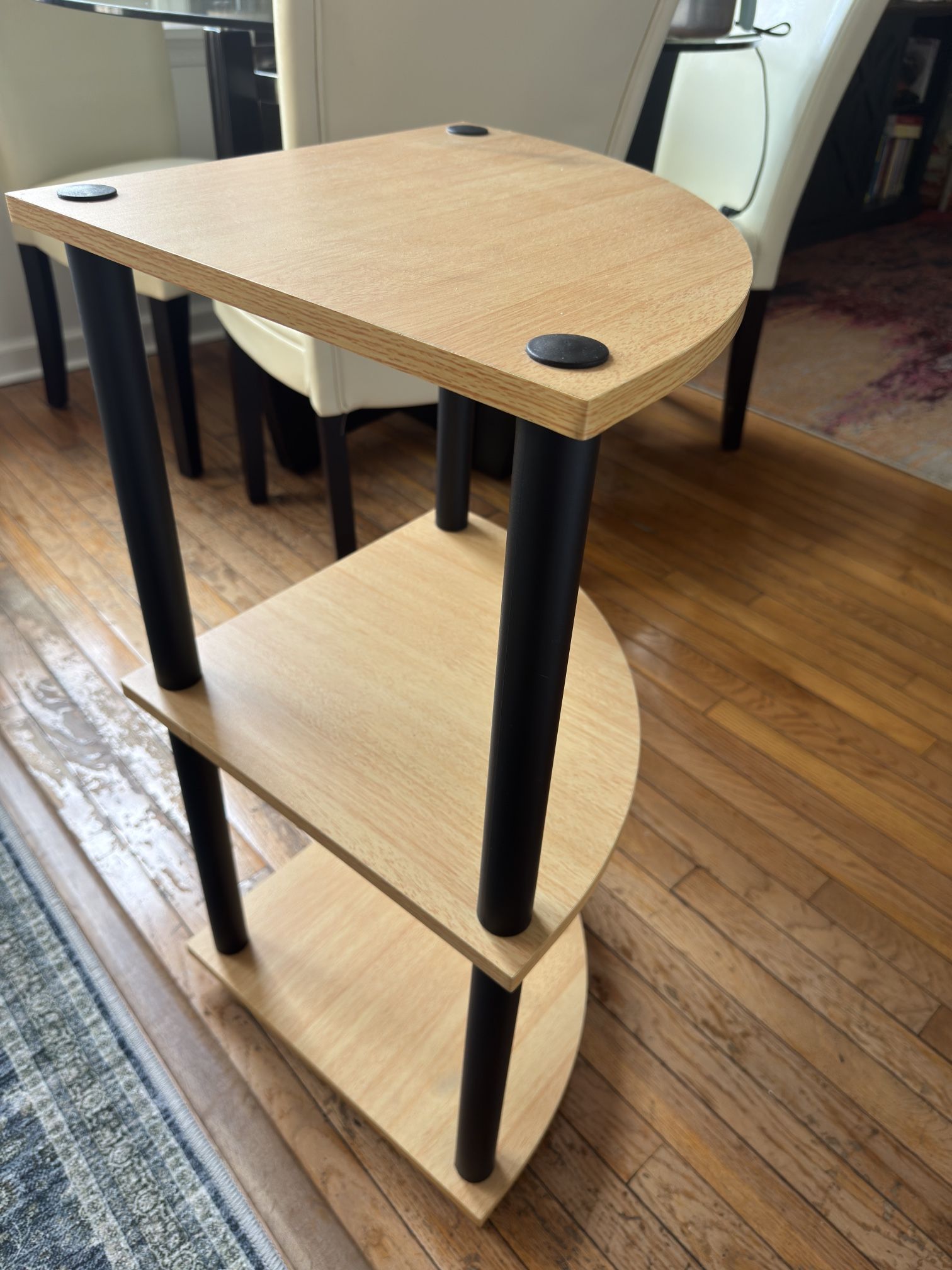 3-tier wood corner shelf.