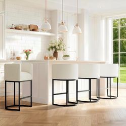 Set Of 4 Modern Faux Leather Barstools