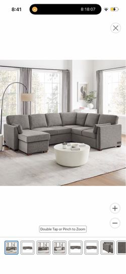 Large Gray U-Shaped Sectional Sofa with Chaise