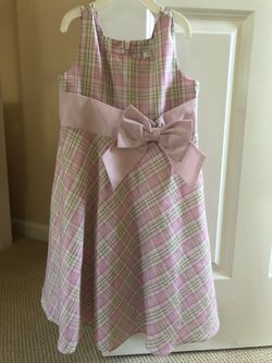 Sz 4 Dress with bow - pink , white and green stripes