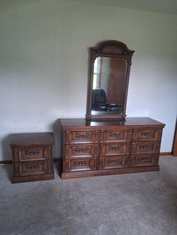 Wood Dresser with Mirror and Nightstand Set