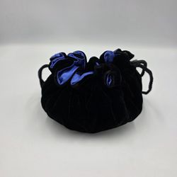 Black Velvet & Blue Satin Drawstring Pouch Handbag Purse Victorian Cottage Core