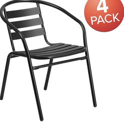 Flash Furniture Lila 4 Pack Black Metal Restaurant Stack Chair with Aluminum Slats