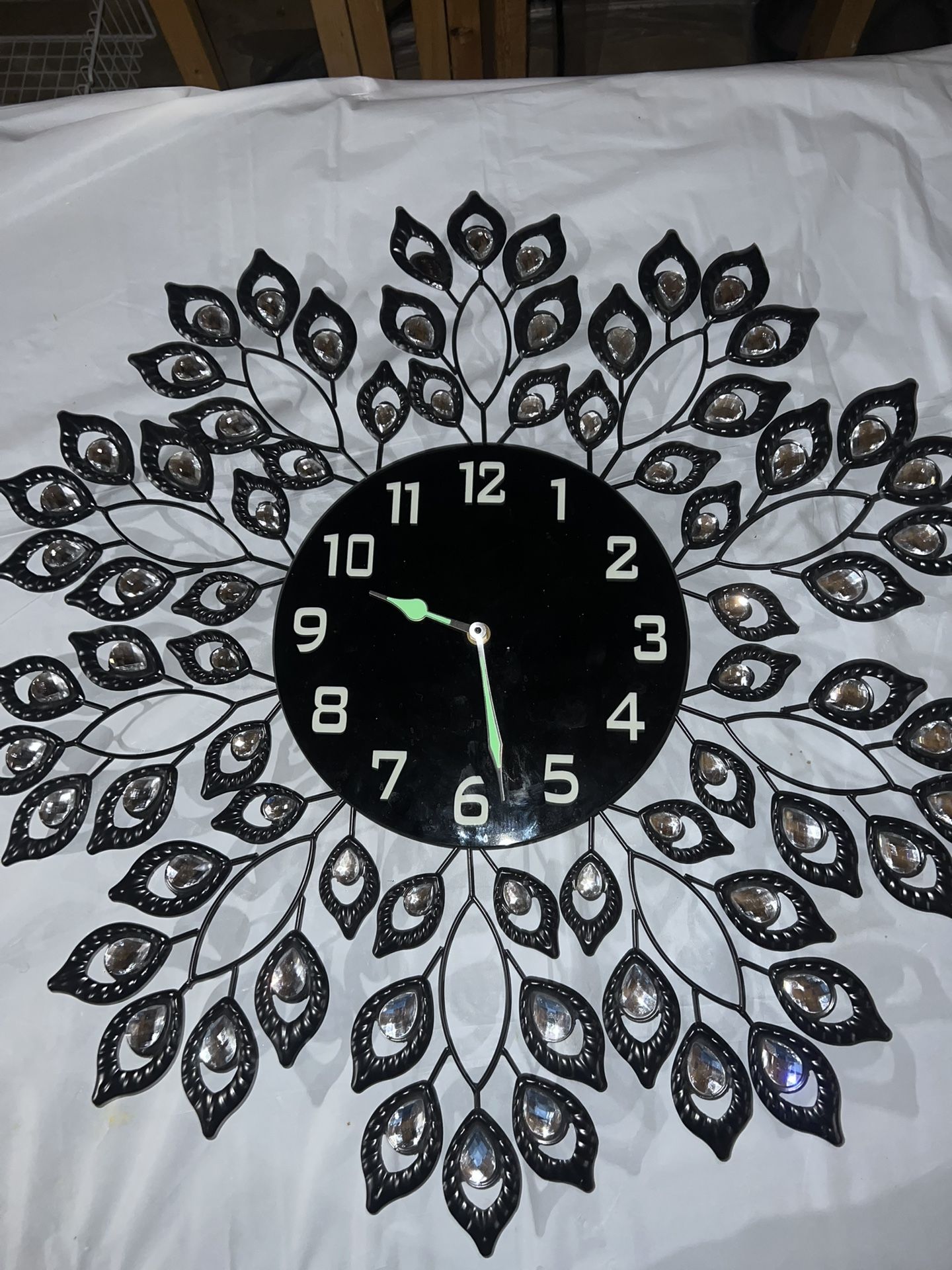 Lulu Decor, 25" Black Leaf Metal Wall Clock, 9" Black Glass Dial with Arabic Numbers, Decorative Clock for Living Room, Bedroom, Office Space
