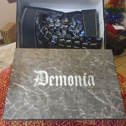 DEMONIA DAMNED 318 Blk Hologram Vegan Leather Size-7 