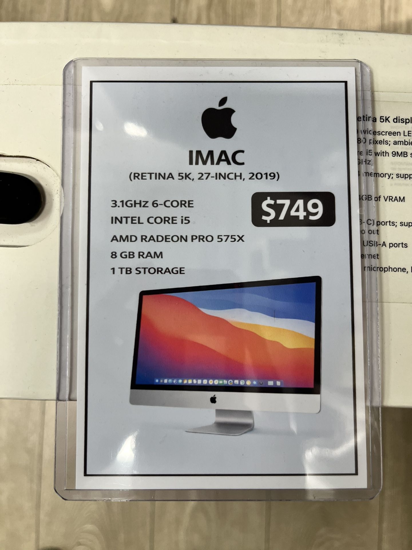 iMac Retina 5k 27” 2019 8GB RAM, 1 TB Storage, Intel Core i5, AMD 