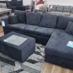 New Black, Purple, Dark, Or Light Gray USA Made Sectional And Ottoman Sofa Couch 