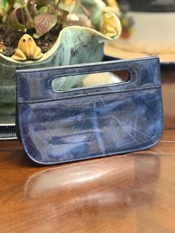 Retro 1960s-80s Blue Brushed Vinyl Mini Handbag/Clutch