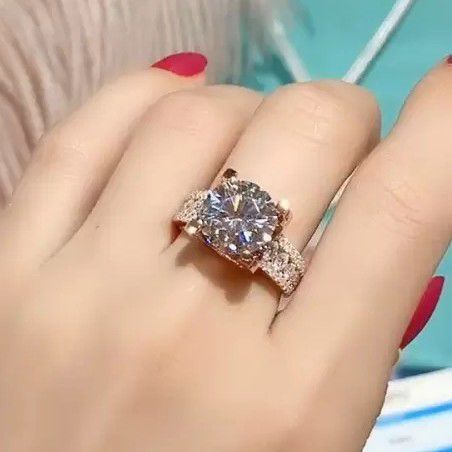 "Crystal Pure Zircon Rose Gold Luxury Chunky Ring for Women, L480
 
