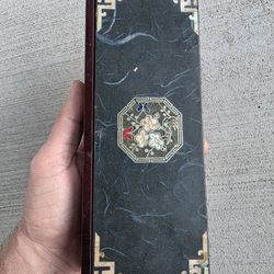 Vintage Asian Wooden Inlay Jewelry Box Mother of Pearl Style 8.5”