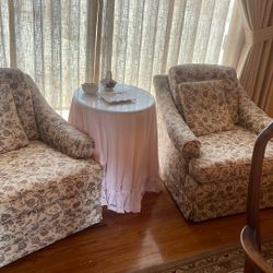 Set Of 2 Beige Floral Armchairs