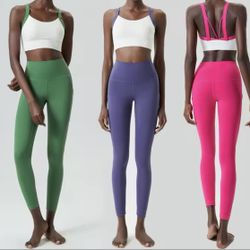 Women Two Pieces Fitness Yoga Set High Impact Pocket Gym Suit 